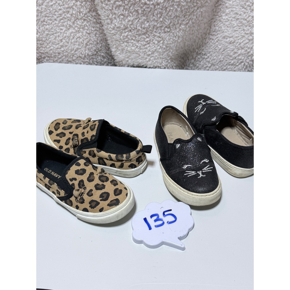 Old Navy Leopard & Childrens Place Cat Glitter Slip On Sneakers Toddler Size 9